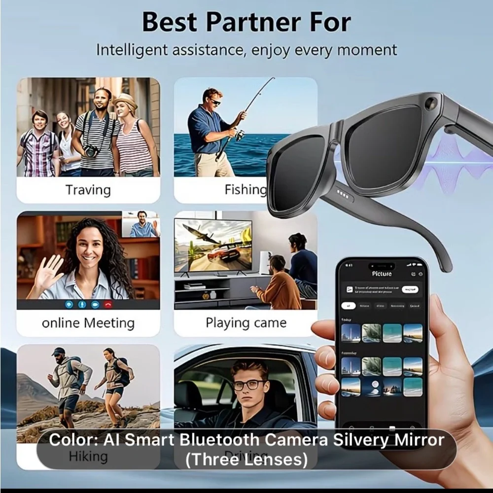 Smart Bluetooth Camera Glasses - Silvery Mirror